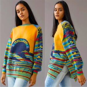 BDG Multicolor Maura Jacquard Rainbow Knit Sunshine Colorful Oversized Sweater